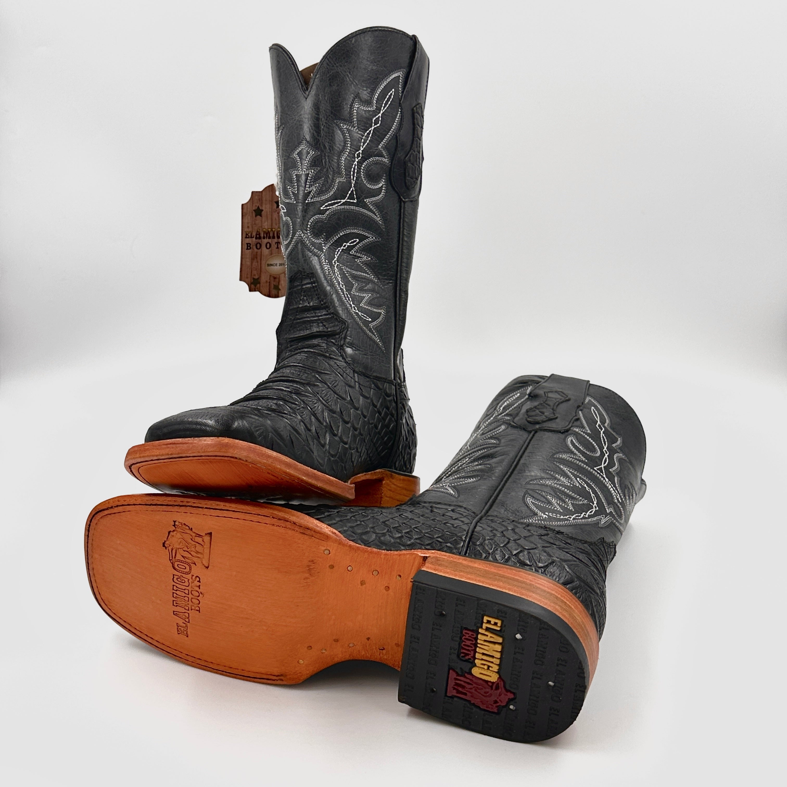 El Amigo Boot Imitation Python Wide Square Toe El Amigo Western Wear